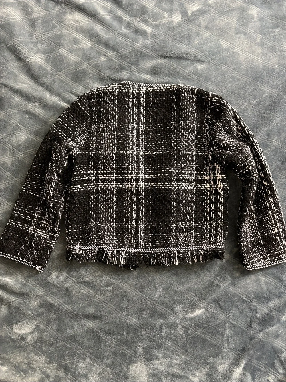 Girls Black & White Tweed Jacket with Floral Brooch